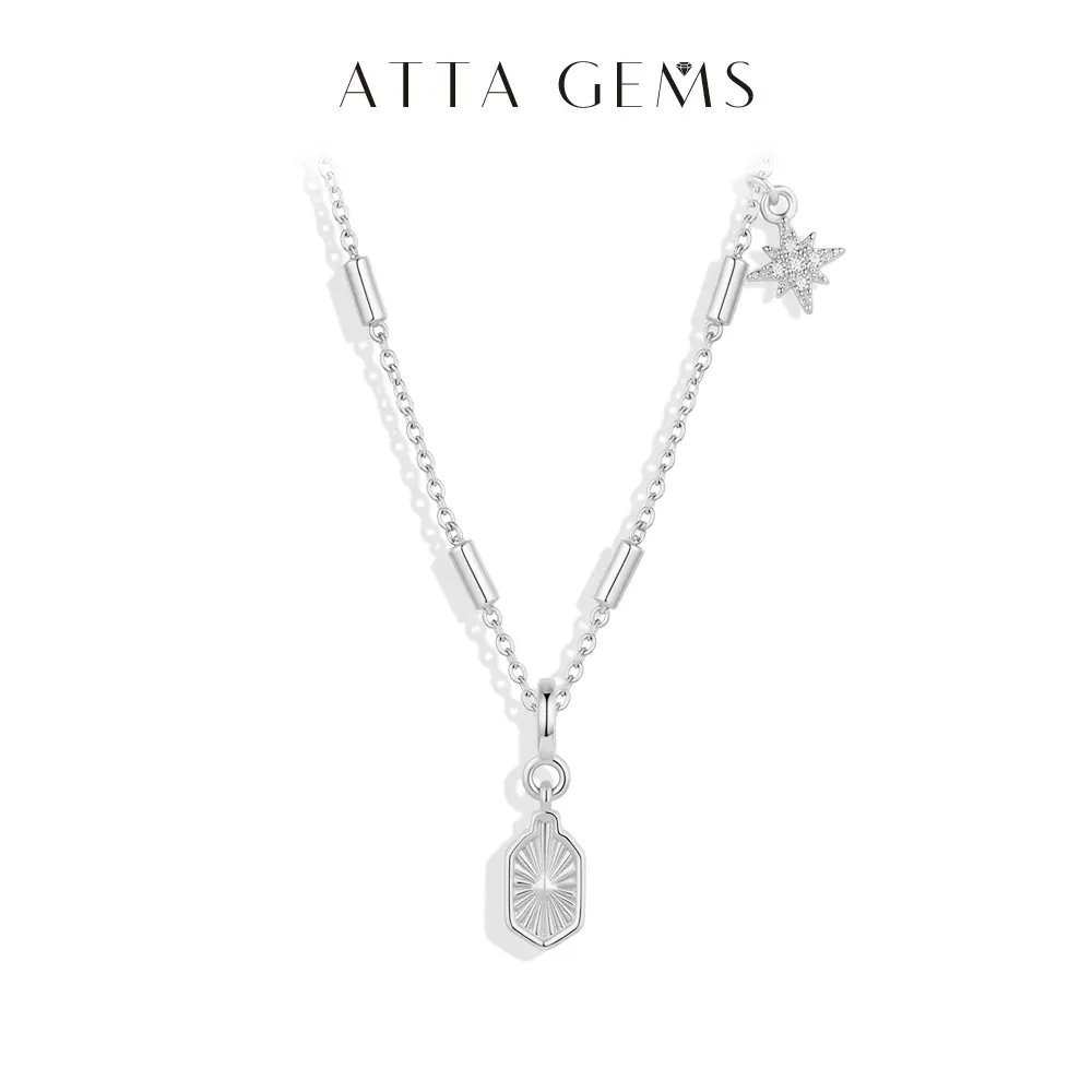 ATTAGEMS 1.0 mm Round Cut Lab-Created Moissanite Pendant Necklace for Women Copper Necklace Birthday Anniversary Party Sparkling Delicate Jewelry Gifts NU03