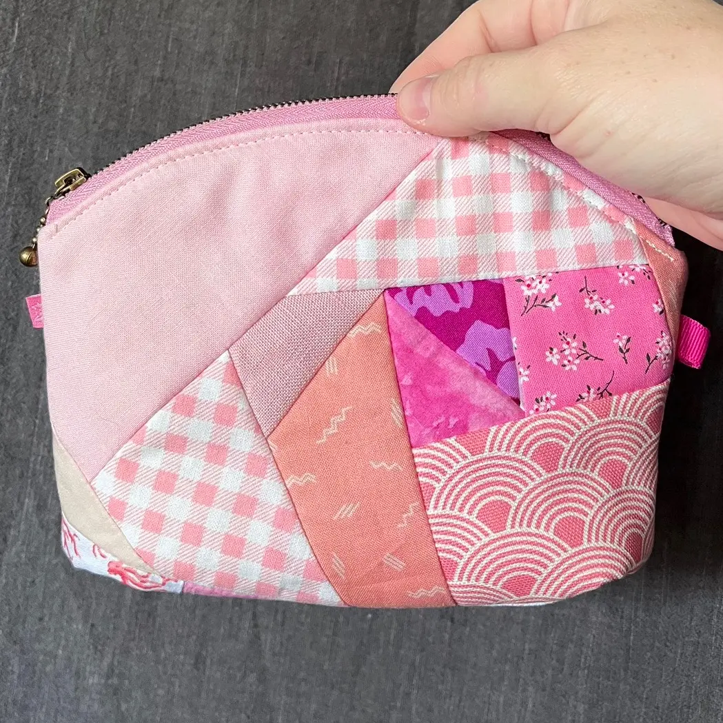 Curved Zipper Pouch - Pink Makeup Pouch - Handmade Pencil Case