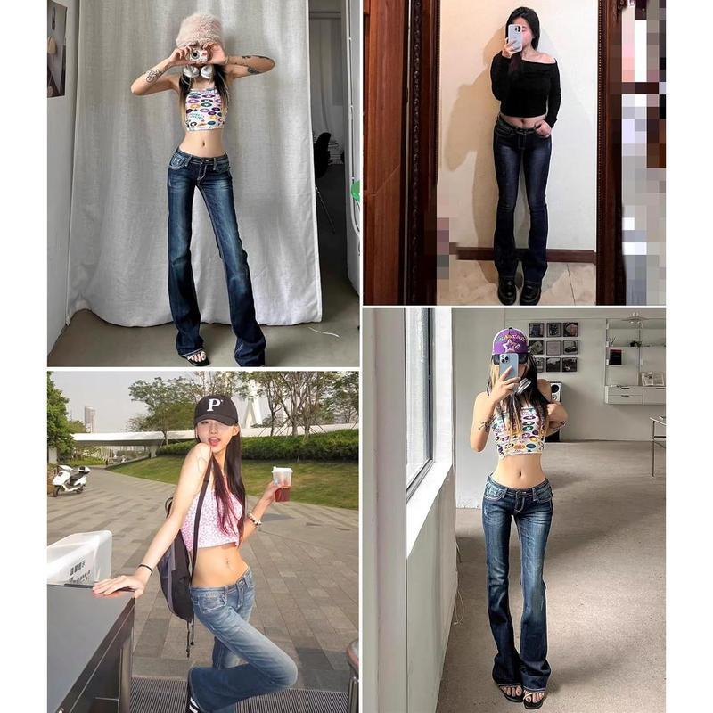 Women's Denim Fashion Versatile Comfortable Casual Flare Leg Jeans - Y2K 90s Low Rise Vintage Pants
