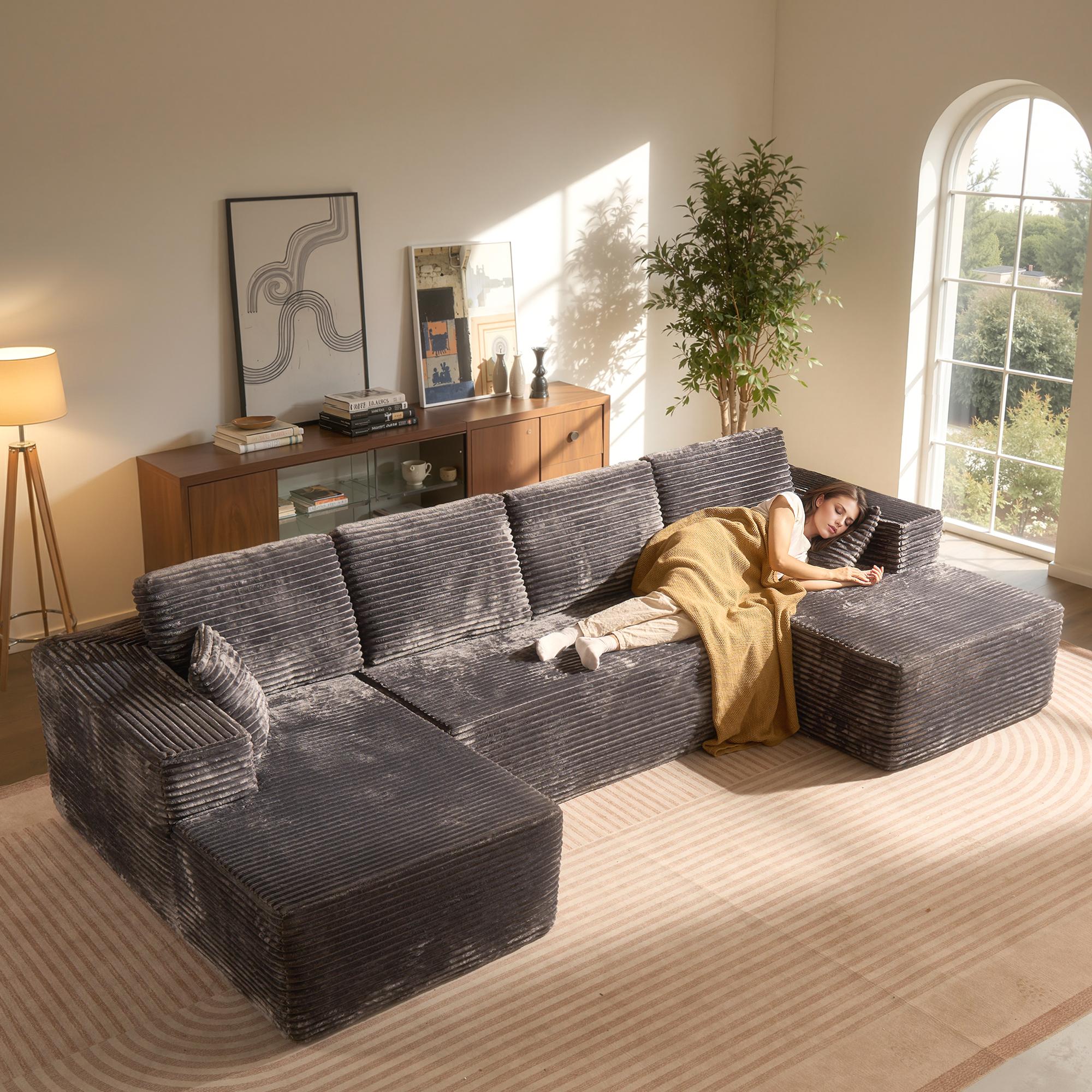 【3 Packages Shipping】Ovios 135" Sectional Cloud Sofa with Ottoman for Living Room, U Shaped Modular Floor Boneless Couch with Chaise, Plush Corduroy, No Assembly Required, Big Comfy Couches Set with Fluffy Memory Foam 【3 Packages Shipping】Ovios 135" Sectional Cloud Sofa with Ottoman for Living Room, U Shaped Modular Floor Boneless Couch with Chaise, Plush Corduroy, No Assembly Required, Big Comfy Couches Set with Fluffy Memory Foam