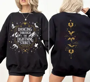 Onyx Storm Dancing Through The Lightning Strikes Tee, Fourth Wing Dragon Sweatshirt, Sleepless In The Onyx Night T-Shirt, Bookish Gift
