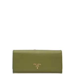 Pre-owned PRADA Leather small leather goods Continental Wallet Saffiano Calfskin Green (dh020226f5)