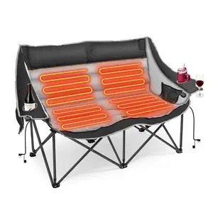 Slendor Heated Double Camping Chair for Two Persons – Heated Loveseat with 3 Heat Levels & 4 Heating Zones, Portable Folding Chair for Adults, Perfect for Camping & Outdoor Sports Travel