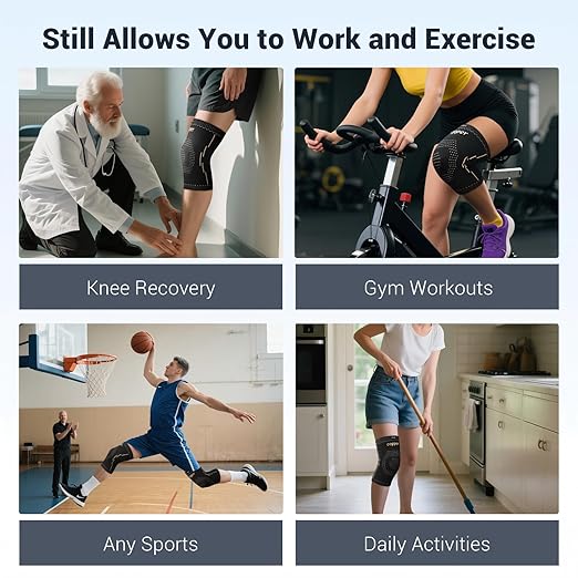 Copper Knee Braces with Strap 2 Pack, Adjustable Compression Sleeve for Knee Pain, Arthritis, ACL, Meniscus Tear | Support for Running, Basketball, Weightlifting, Workout | Men & Women