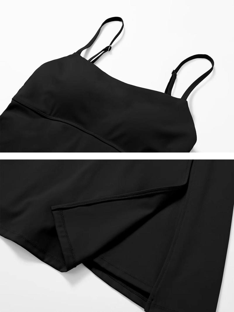 Women's Square Neck Tennis Dress with Shorts Spaghetti Strap Backless Workout Side Slit Athletic Golf Dresses Workout Clothes Machine Washable Activewear Workoutdress