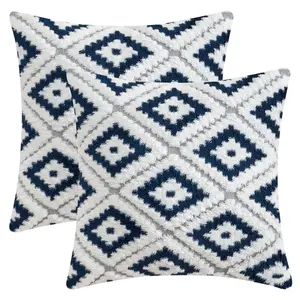 REGALWOVEN 2pcs Soft Short Plush Decorative Throw Pillow Covers Luxury Style Cushion Covers for Sofa Bedroom 20 x 20 Inch Navy Blue