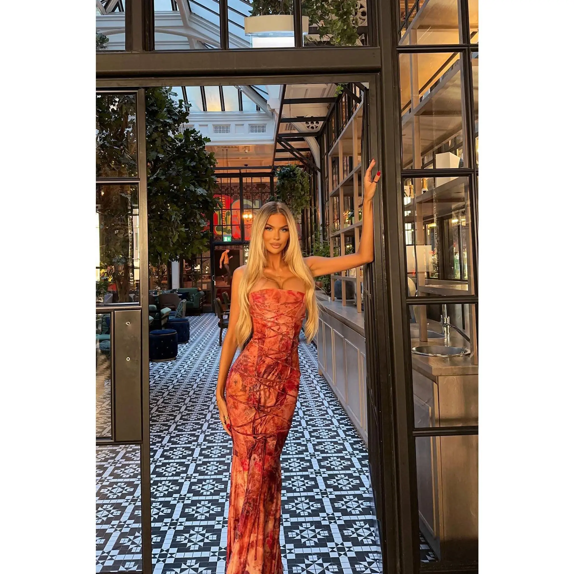 Perla Lace Up Maxi Dress - Multi Color