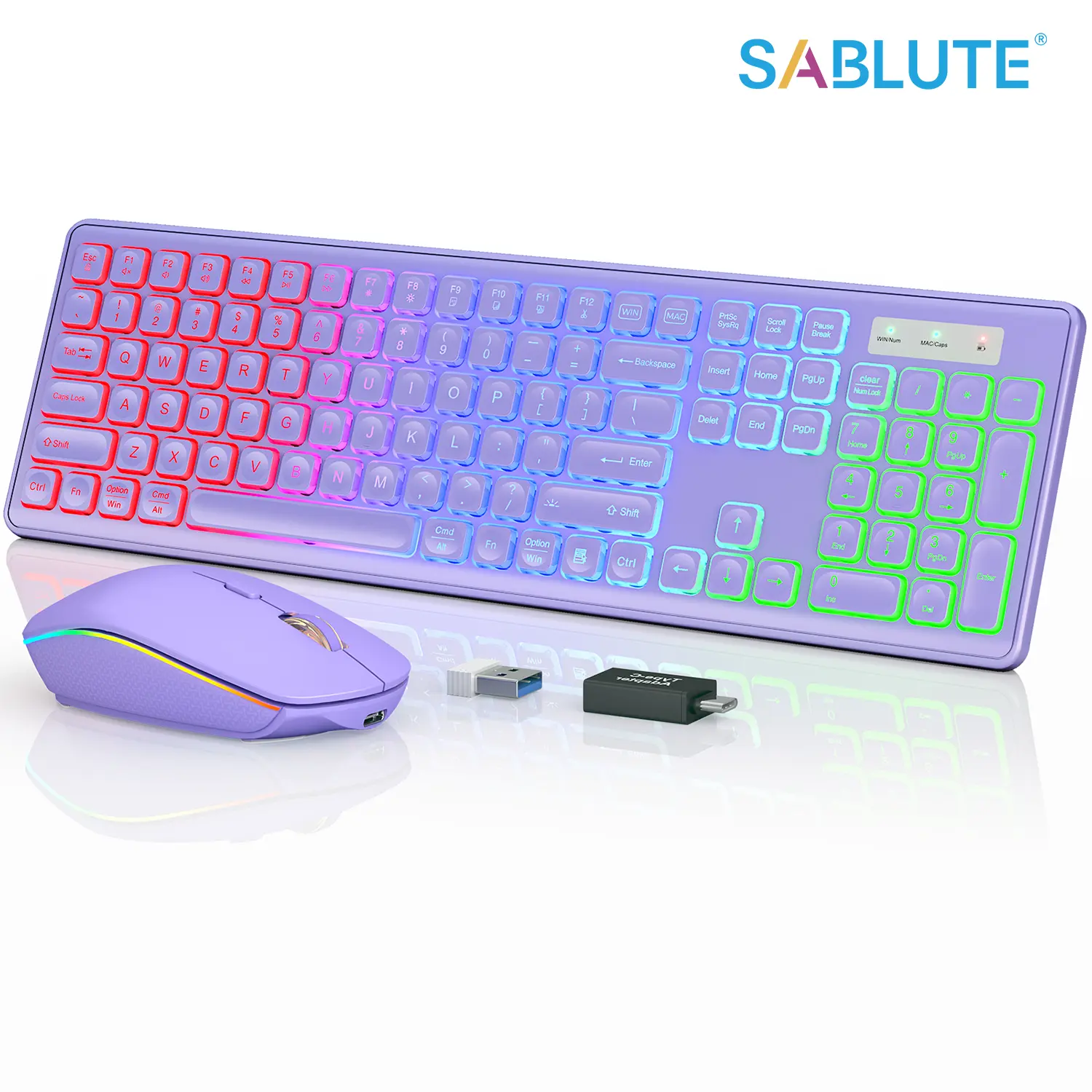 SABLUTE KM42PRO 2.4G Wireless Keyboard Mouse Set, Rechargeable Built-in Li-ion RGB Backlit Full Size Keyboard with Cool Office Stuff, RGB Lights, Backlit Keys, Auto Sleep, Non-Bluetooth (TikTok Shop Back to School),back to school,back to school haul