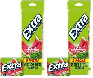 EXTRA Watermelon Flavor Sugar-Free Chewing Gum & Bubblegum Snack, 15-Count Bag, 6-Pack Ambient Chewing Gum