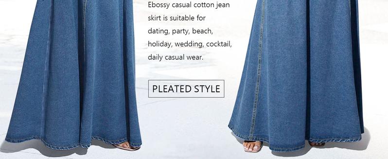 【New Arrival】Ebossy Women's Retro High Waisted Button Fly Flared Long Jean Skirts Pleated Flowy Swing A-line Denim Maxi Skirts