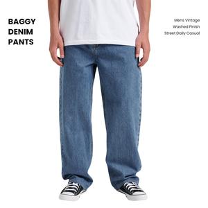 Quiksilver | Baggy Denim Pants | 13oz 100% Cotton Denim Jeans | 29.5 inseam | Mens Vintage Washed Finish Street Daily Casual