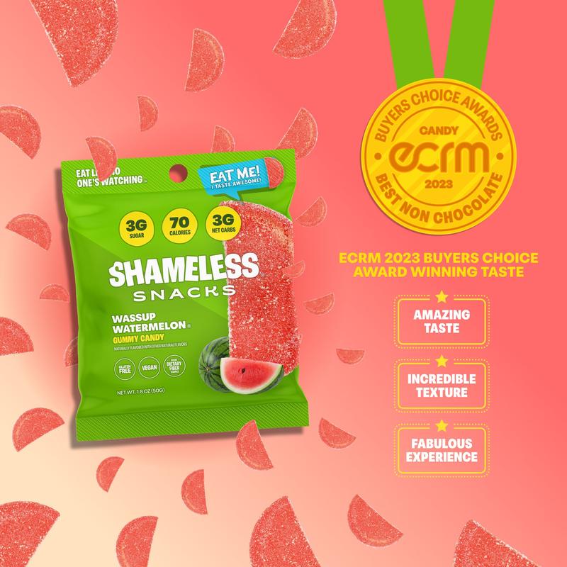 Wassup Watermelon - Keto & Vegan Gummies (6 Bags), 3g Net Carbs, 3g Sugar, Gluten-Free, 70 calories per bag, healthy sweet snack Fruit Candy