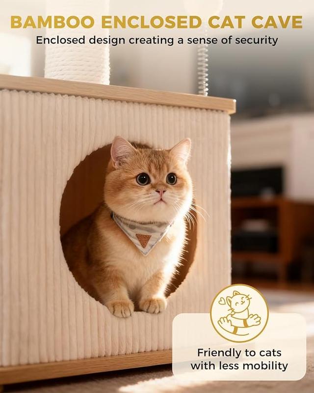 Cat Tree for Indoor Cats | Wooden Cat Tower with Sisal Scratching Posts, Padded Beds & Multi-Level Design（(Up to 10 lbs)）