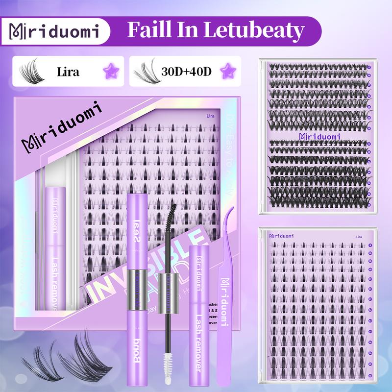Miriduomi DIY Lash Clusters Kit - Soft Fluffy Long-Lasting Lashes with Glue Remover & Tweezer for Beginners Easy At-Home Application - Eyelash Set