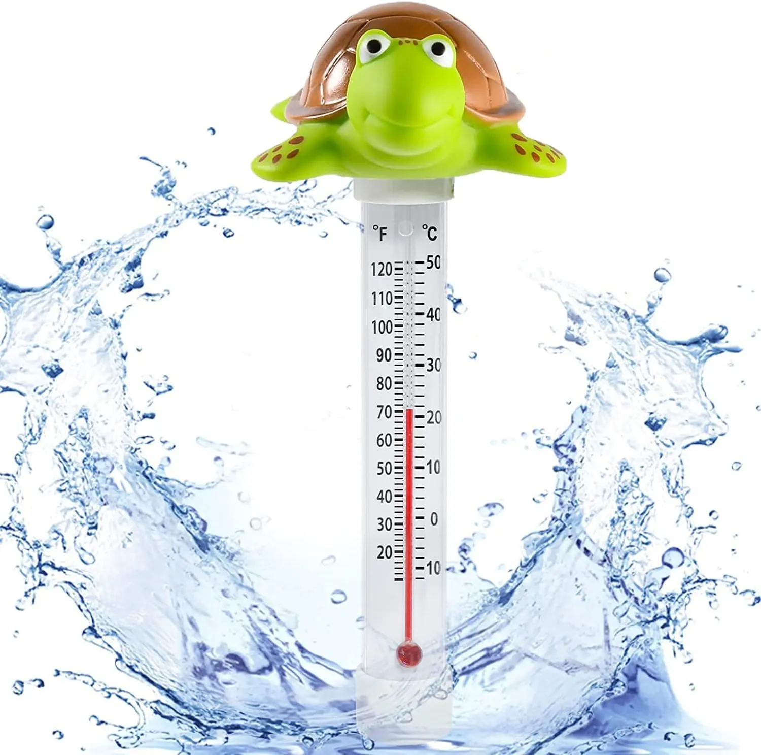 Turtle Floating Pool Thermometer - Fish-Safe Temperature Gauge Thermometer, Large Easy-to-Read Display, String-Included, Shatter-Resistant for Swimming Pools, Spas, Aquariums, Fish-Safe Thermometers, Temperature Gauge Thermometers