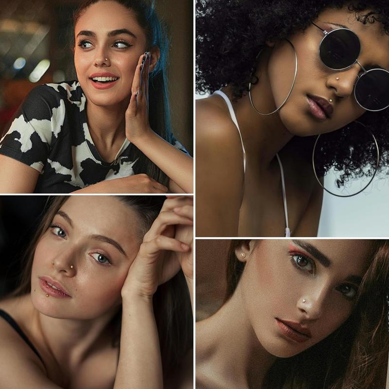 LOLIAS 20G 18G 16G Threadless Nose Studs Rings for Women Men 316L Surgical Steel Push in Flat Back Earrings CZ Lip Labret Nose Rings Studs Cartilage Helix Conch Medusa Nostril Tragus Piercing Jewelry 6mm 8mm 10mm Length