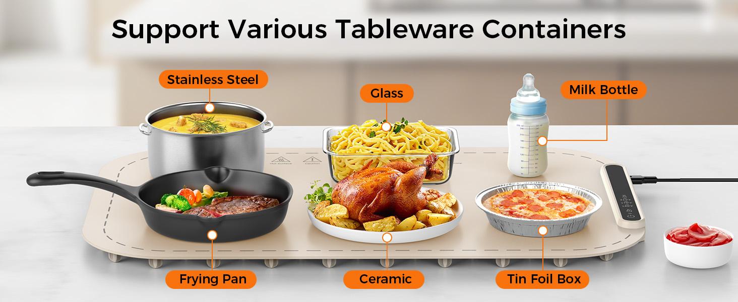 KISSAIR Roll-Up Silicone Food Warmer Mat | 3-Temper Settings (140°F-212°F) & Auto Shut-Off | Full-Surface Heater for Plates, Wine & Hands versatile food warmer