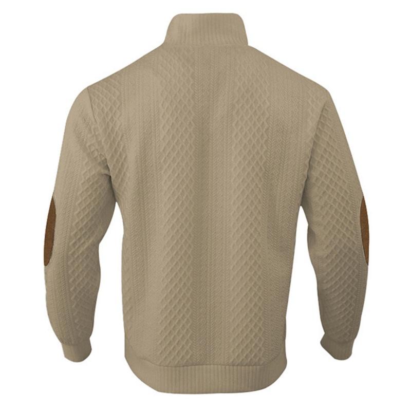 Men's Stand Collar Long Sleeve Casual Outdoor Jacquard Knitwear | New Polo Shirt Men's Ribbed Pullover Circular Knit Polyester Shirt, Stylish Men's Everyday Knitwear, Autumn and Winter, Gift for Father, Classic Knitwear for Husband
