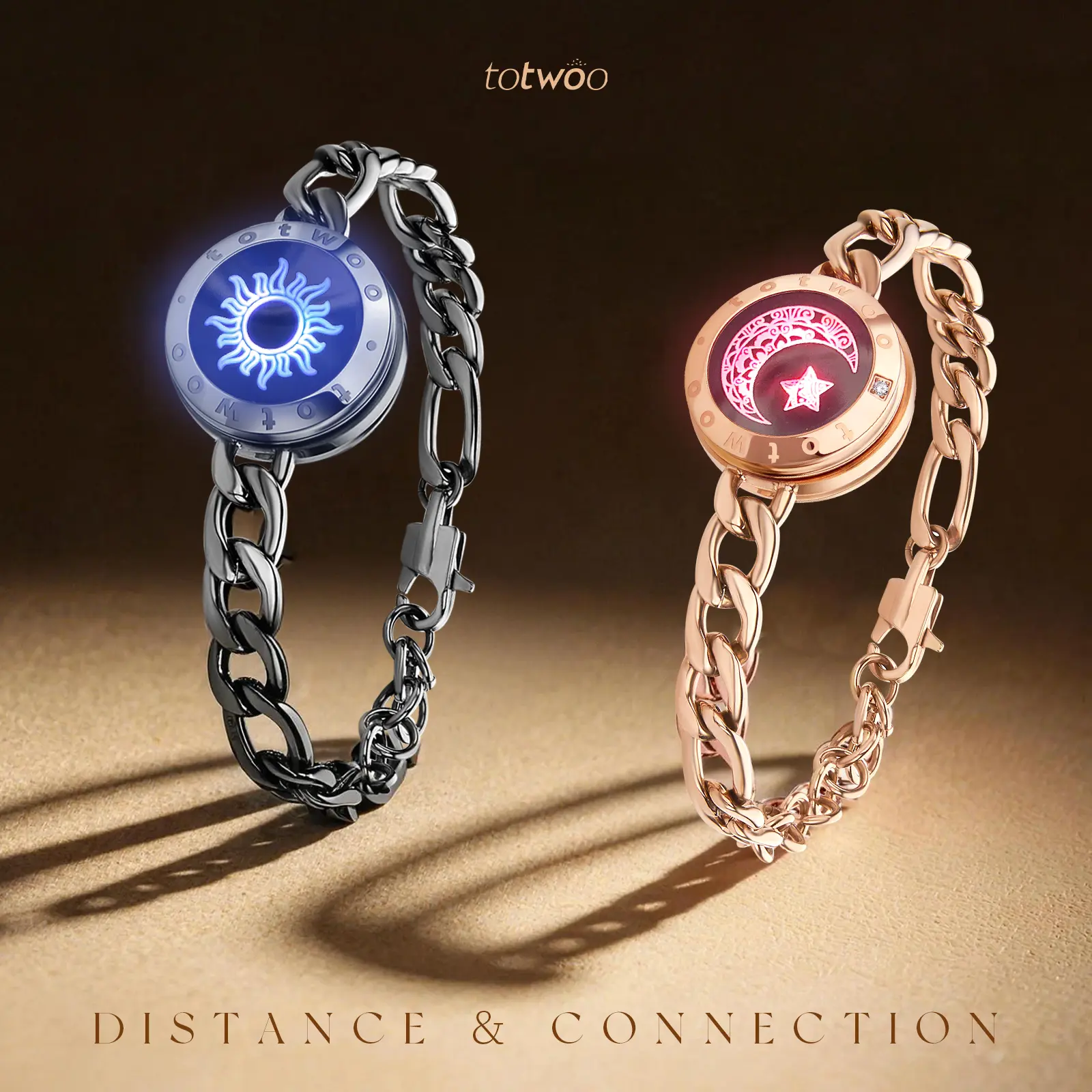 Totwoo Smart Touch Bond Touch Bracelets for Couples - Love Matching BF and GF Accessories Adults, App-Synced Vibration & Light, Custom Private Messages, Unlimited Distance Jewelry (GF Gift, Boyfriend Gifts), Couple Gifts For Adults