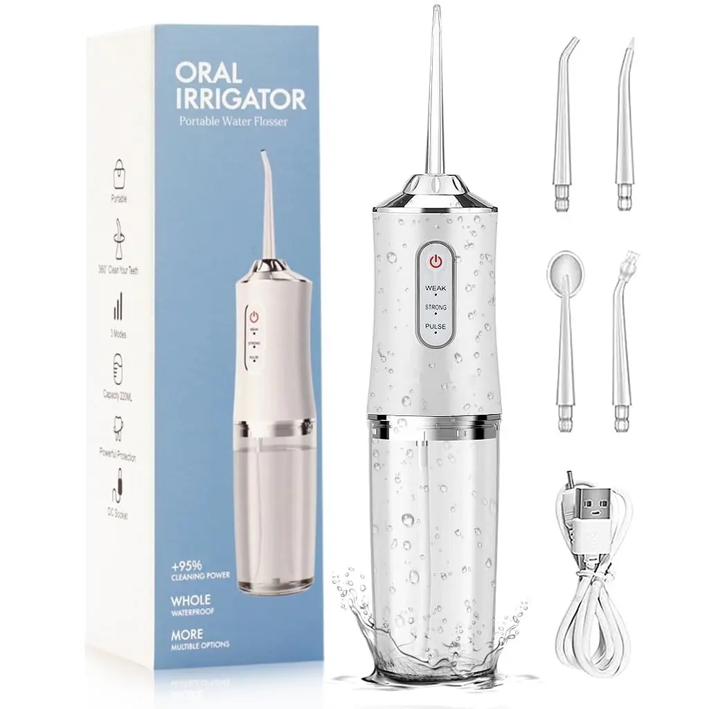 Electric Water Flosser Cordless for Teeth 3 Modes 4 Jet Tips Cleaning and Flossing Water Dental Portable Floss Irrigator Oral Water Flossed Rechargeable Tonsil Stone Travel Adults Birthday Gift