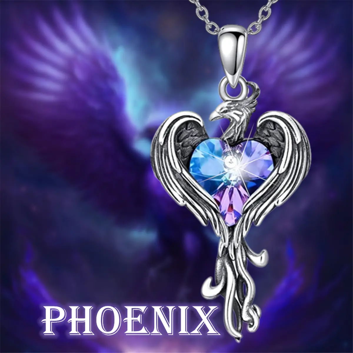 Crystal Phoenix Pendant Necklace for Women & Girls, Sparkling Colorful Jewelry with a Stainless Steel Chain, Meaningful Gift, Stainless Steel Jewelry, Crystal Necklaces, Artificial Crystal Necklaces