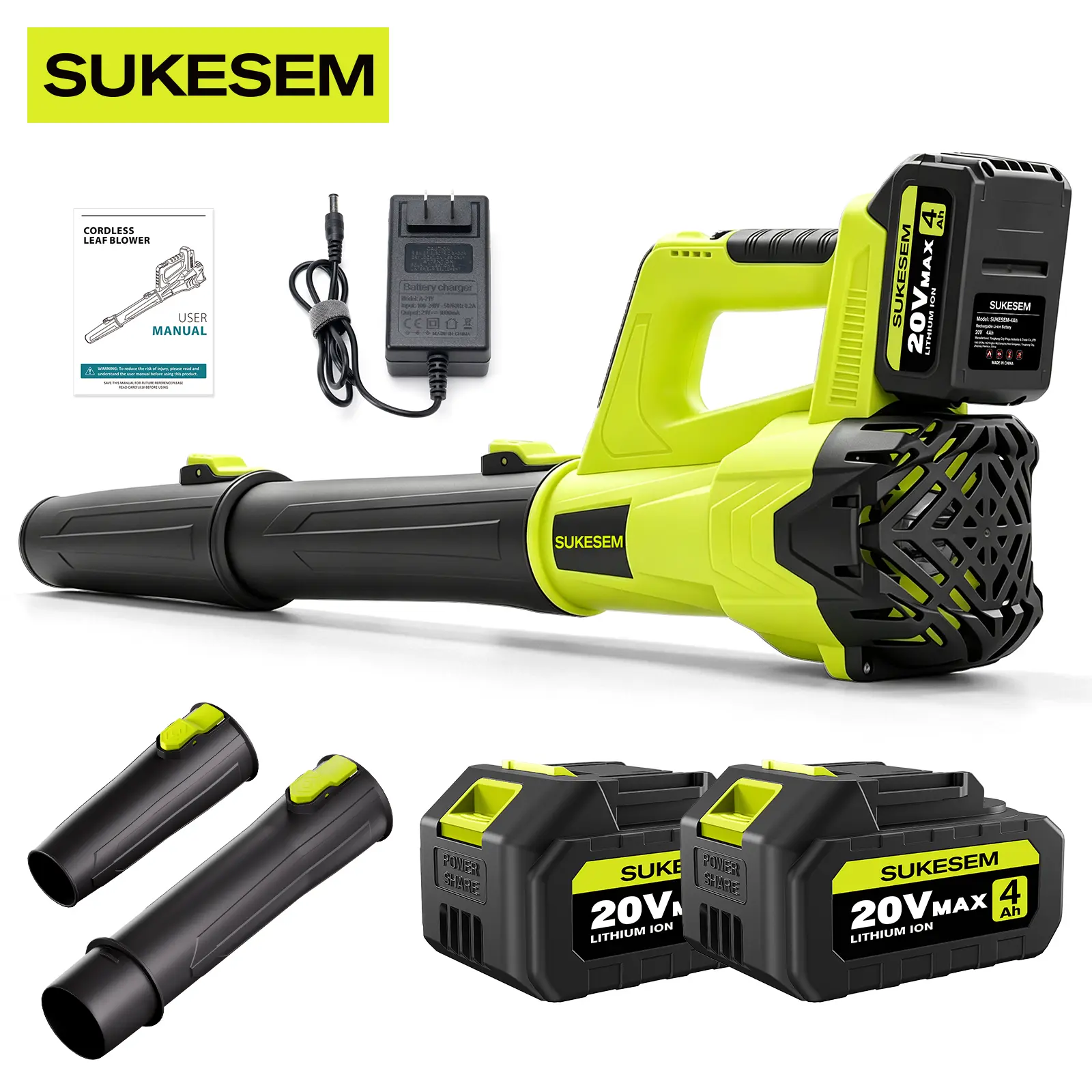 SUKESEM High-Power Battery Operated Leaf Blower - 4.0Ah Batteries, 580CFM Airflow/160MPH, 2 Speed Levels, Extension Nozzle, Ergonomic Non-Slip Handle, Lightweight Portable Wireless Handheld Blower for Lawn Care, Holiday Gift, Blowers For Lawn Care