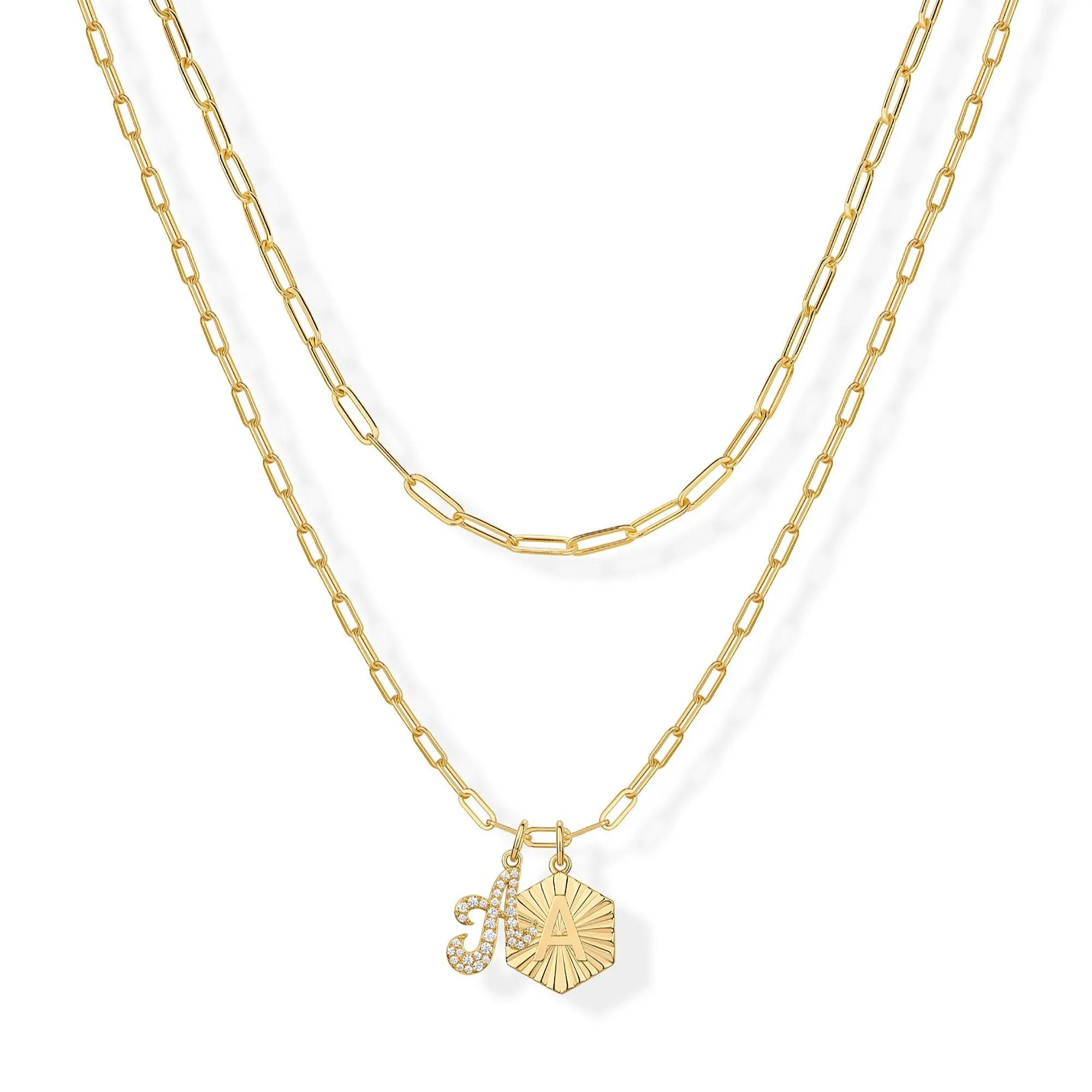 PAVOI 14K Gold Plated Initial Letter Pendant Layered Necklace for Women - Alphabet Letter Statement Layering Necklace