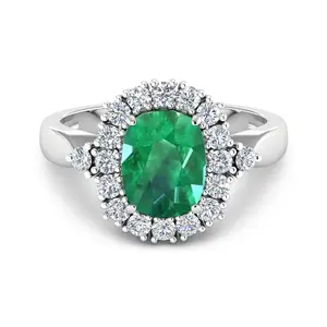 Genuine Diamond Zambian Emerald Cushion Cut Ring