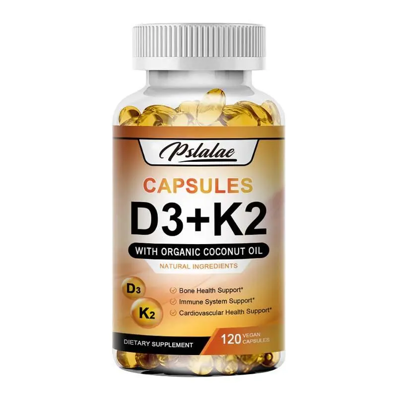 #backtoschool Pslalae - Vitamin D3+K2 Complex Supplement - 120 Dietary Soft Capsules, Fortified with Organic Coconut Oil - Promotes Vitamin Absorption - Supports Bone, Cardiovascular, and Immune System Function.