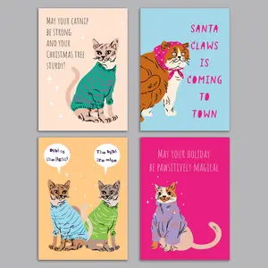 Cat Christmas Greeting Cards, Set of 24