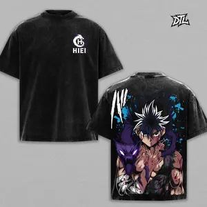 [Hoodie, Sweater,T-Shirt] Hiei Dragon of the Darkness Flame Yu Yu Hakusho Anime Double Printed Vintage Washed Tee Unisex Oversize Heavyweight Cotton T-shirt Gift For Demon Fan