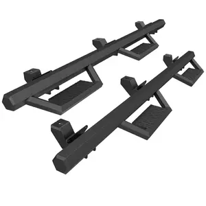 B Size Running Boards Compatible with 2007-2018 Jeep Wrangler JK 4-Door / 2018-2025 Jeep Wrangler JL 4-Door, 2-Stairs Side Step Rails, Bolt-on Heavy-Duty Coated Black Carbon Steel Nerf Bars