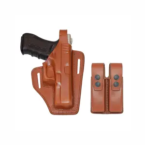 ALIS337092 Pancake Leather Holster Thumb Break RH & Double Magazine Pouch for Glock 17 Glock 22 Handmade!