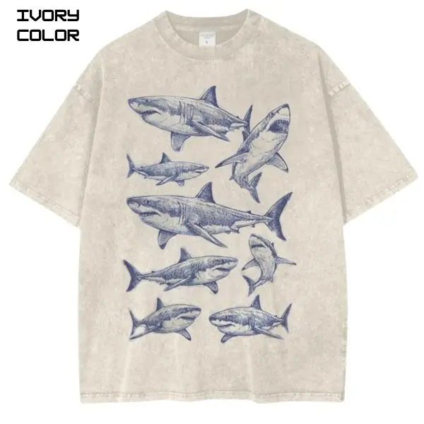 Shark Vintage 90s Tattoo Style Graphic Tee, Retro Ocean White Shark shirt, Ocean Summer Tee, Unisex Streetwear Tee, cotton crewneck shirt, Trending, Viral, Ocean Lovers Gift Menswear Top
