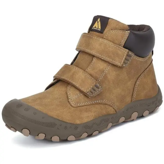 Mishansha Anklehug High-Top PU Leather Kids' Hiking Boots - Rubber Sole, Water Resistant, Breathable, Non-Slip, Closed Toe, Adjustable Fit, Fast On/Off Velcro Straps for Outdoor Casual Wear - Holiday Gift, Closed Toe Shoes, Lightweight