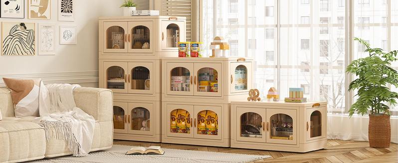 [Cozy Home Storage] Raybee 3 Tier Plastic Storage Bins with Wheels & A Lid, Stackable Collapsible Storage Box Organizer with Doors, Large Capacity Storage Bins for Kitchen, Bedroom, Bathroom, Laundry Room, Pantry & Camping—Home Organization Essentialal