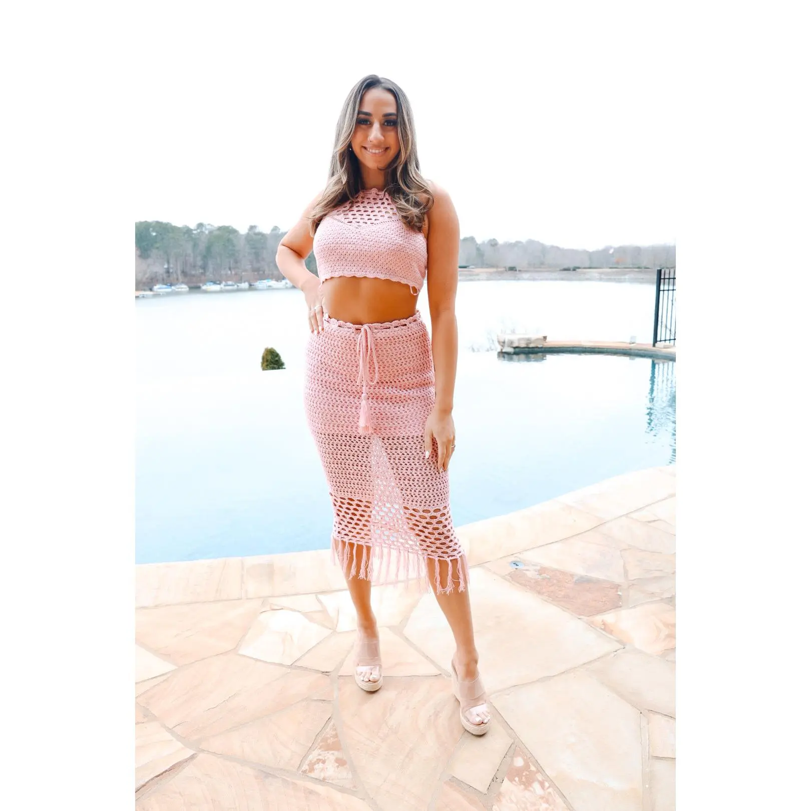 Resort Crochet Fringe SET- Pink