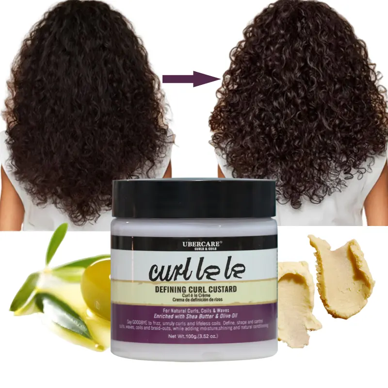 100g/3.5oz Defining Curl Custard, Curl Defining Cream with Shea Butter and Olive Oil for Long-lasting Control and Definition to Curls, Coils, Waves, Wavy Hair, Frizzy Hair, Moisturizes and adds Shine, for Travel, Camping, Curly Hair Products