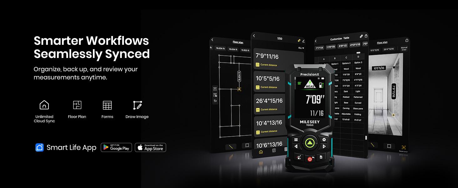 MILESEEY S50 Green-Beam Laser Distance Measure - 400ft Laser Measure, P2P, Side-Laser Alignment, Rechargeable, 2.4" IPS Backlit Display, Area/Volume Measurement, 8 Units, Indoor&Outdoor,Bluetooth app