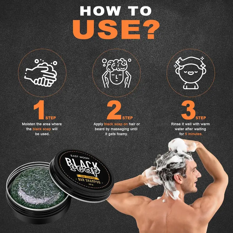 Roromendut Charcoal Hair Dye Shampoo Bar - Non-Toxic Plant-Based Gentle Daily Cleanser, Moisturizing Hydrating Conditioner for Grey Coverage, Black Shine Restoration, Long-Lasting Color (Buy 1 Get 1) for Men & Women (Straight, Oily, Normal Hair)