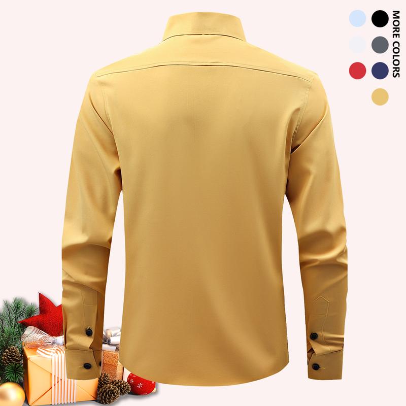 Pack of 5 Men's Business Casual Shirts - Solid Long Sleeve Button Up Shirt, Front Lapel Long Sleeve, Regular Length, Suitable for Four Seasons Office and Commuter Wear, Available in Multiple Colors