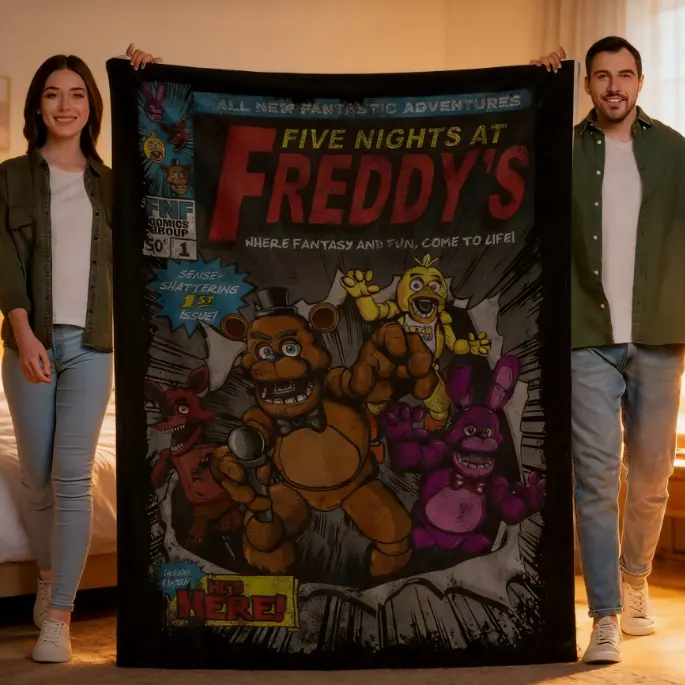 FNAF Plush Throw Blanket - Soft and Cozy Fleece, 60x50 in, Machine Washable, Warm for Bed & Sofa, Holiday Christmas Gift