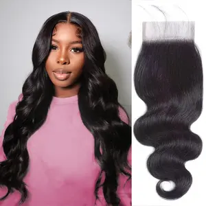 4x4 Lace Closure Human Hair Body Wave HD Lace Closure Free Part 100% Brazilian Virgin Human Hair Extensions 150% Density Pre Plucked Natural Black Color