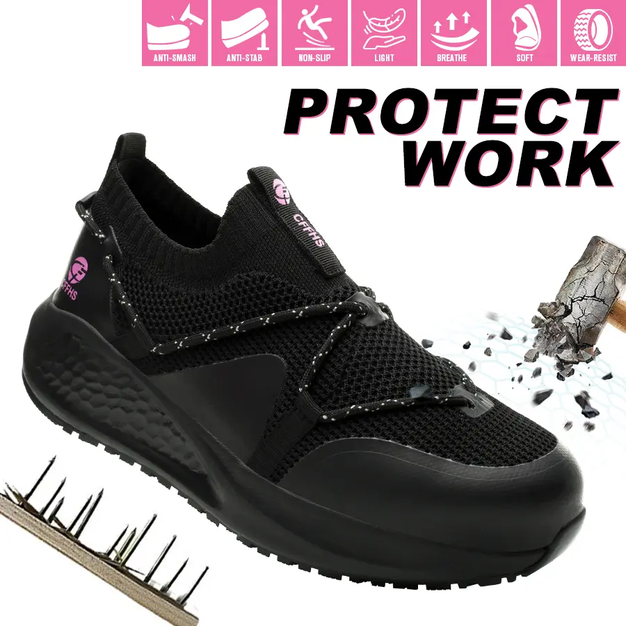 Women's Steel Toe Work & Safety Sneakers - Non-Slip, Puncture-Proof, Lightweight, Breathable, Lace-Up, Less Than Ankle Shoes for Standing Work (US W10/CN42)