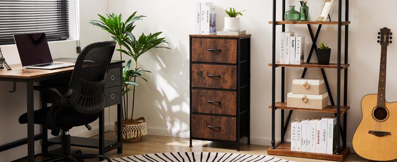 【Deal】SweetFurniture 4 Drawer Fabric Dresser Tall Storage Tower, Dresser Chest with Wood Top