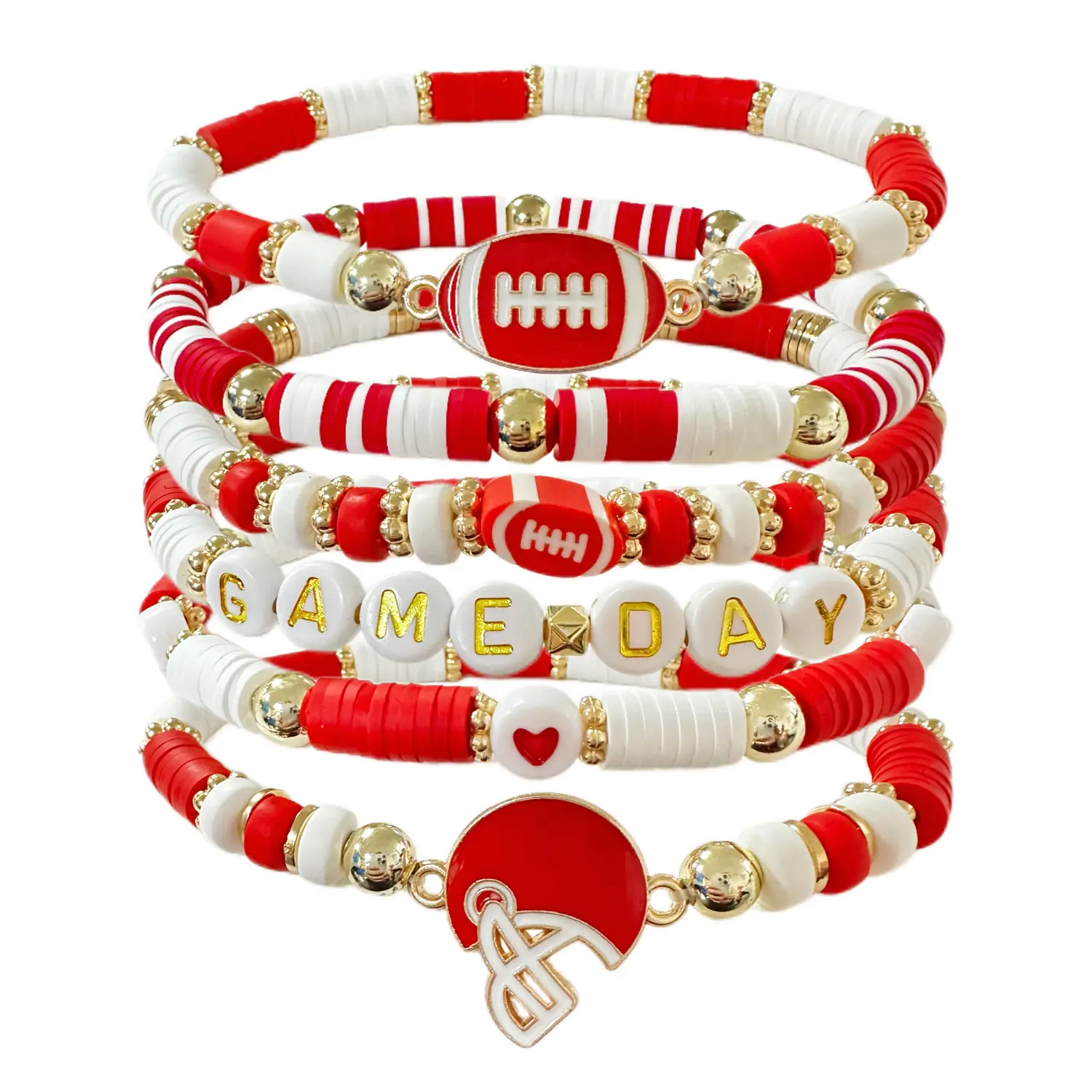 6PCS/Pack Game Day Football Charm Bracelet Stackable Sports Jewelry for Moms & Dads - Perfect for Football Fans Gift