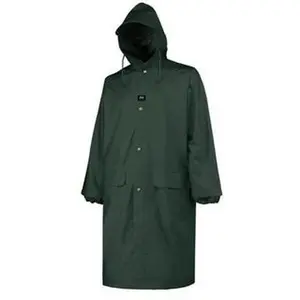 Helly Hansen Size S Army Green Rain Coat 2 Pockets, 34-36" Chest, PVC & Polyester, Zipper & Snaps Closure 70306_480-S