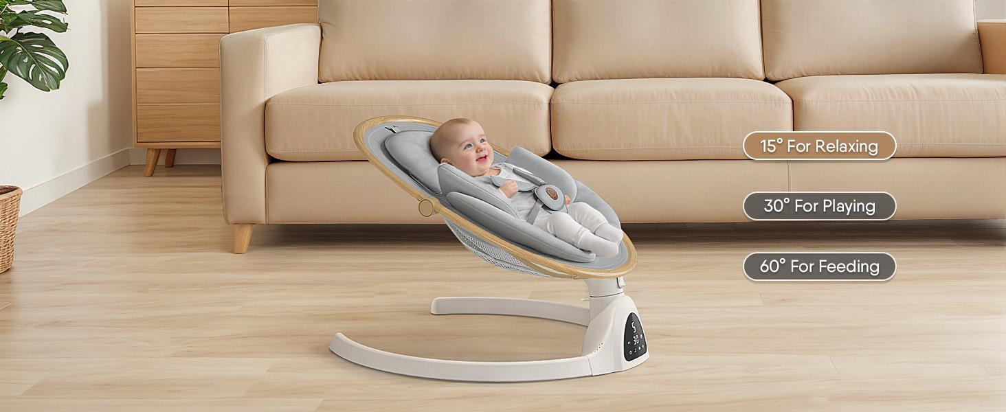 BabyBond Bluetooth Electric Baby Swing for Infants & Newborns, 3Gear & 5-Speed Portable Baby Rocker with 12 Songs, Indoor/Outdoor Automatic Baby Swing, Ideal Baby Shower Gift for Boys & Girls (Woodgrain Design)