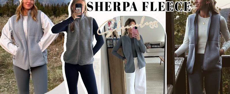 Songling Sherpa Fleece Vest for Women Trendy Warm Sleeveless Vests Jacket Lightweight Zip Coats with Pockets Fall Outerwear Fabric Soft Womenswear Fuzzy Casual Brown Outdoor Minimalist