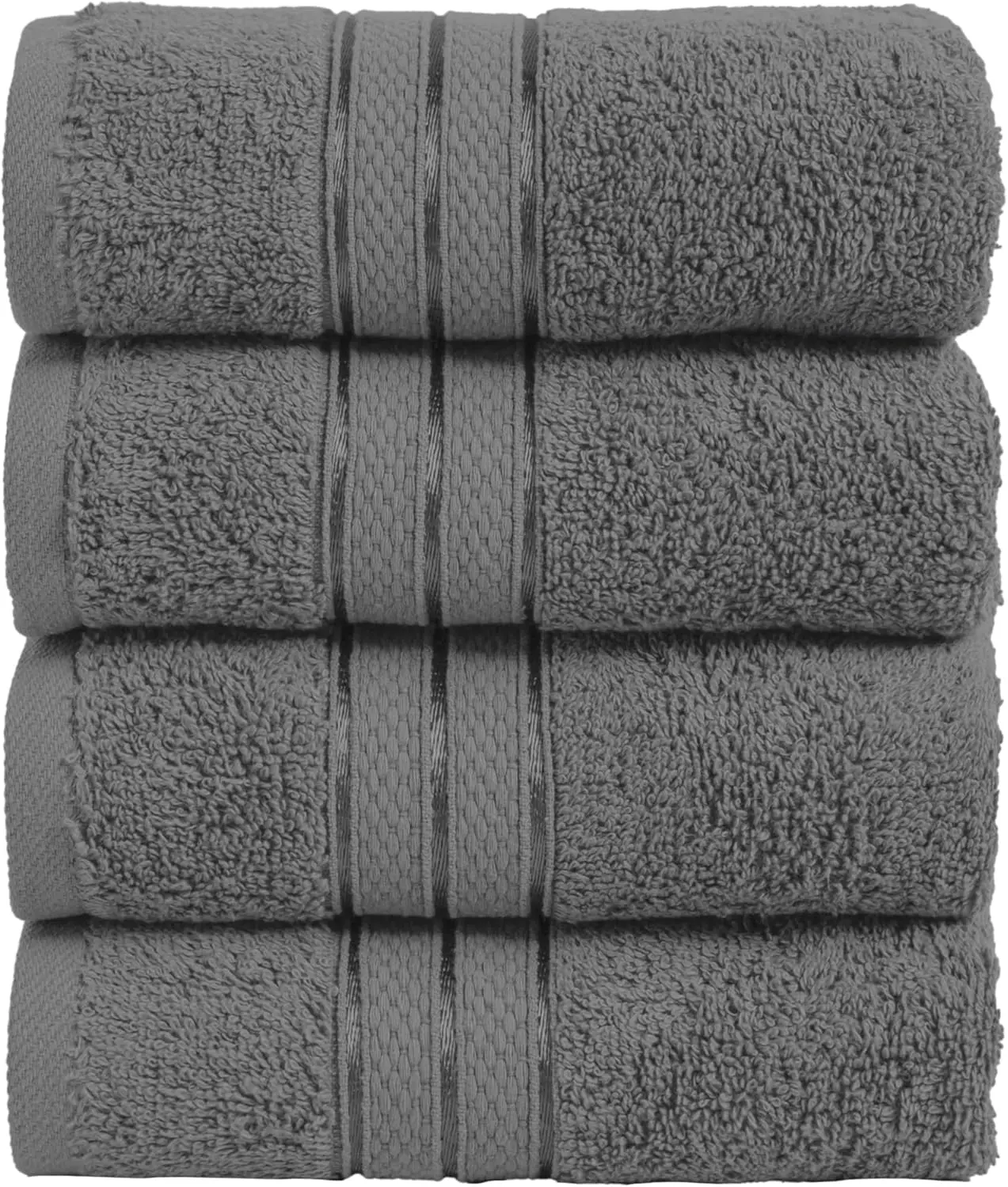 Mocassi 4-Pack Turkish Cotton Three-Line Popcorn Hand Towel Set, Hotel Premier Quality, 16in x 28in